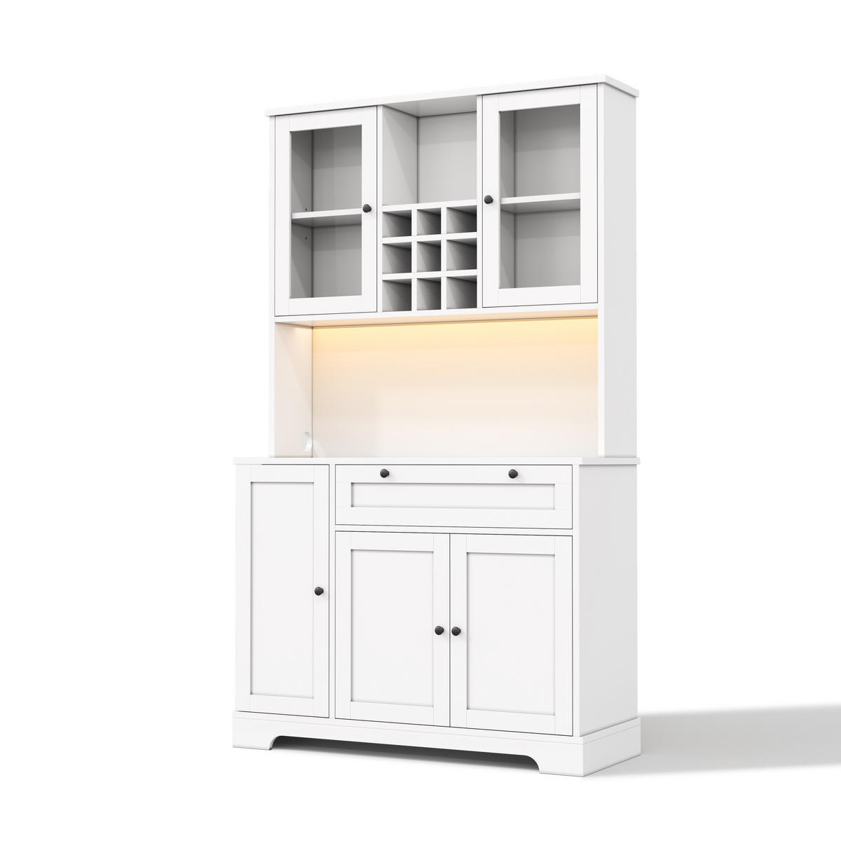 BUFFETSCHRANK 105/40/180 cm mit LED-Beleuchtung, Steckdosenleiste und verstellbaren Einlegeböden, Weiß - Weiß, Holzwerkstoff (105/180/40cm) - Redom