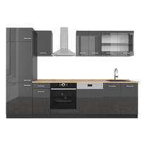 KÜCHENZEILE R-Line Anthrazit Hochglanz/Anthrazit 300 cm , AP Eiche - Schwarz Hochglanz/Anthrazit, Holzwerkstoff (300/206.8/60cm) - Vicco