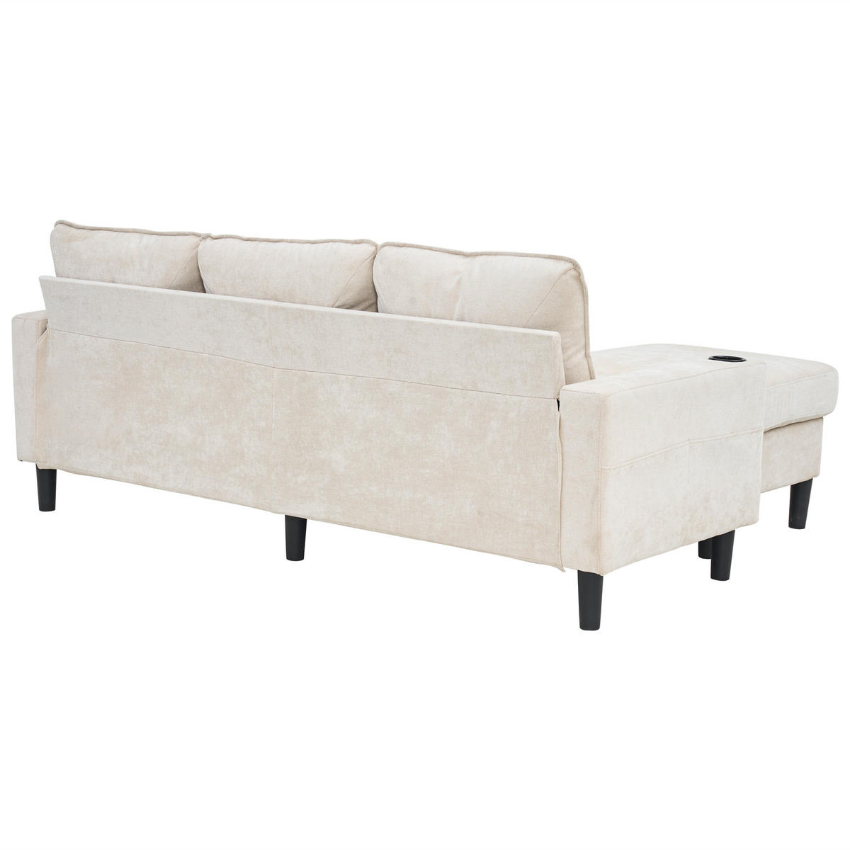 ECKSOFA L-Form 3-Sitzer mit zwei Getränkehaltern und USB und Typ-C-Anschlüssen Beige 202/137/80 cm - Beige, Textil (202/137cm) - OKWISH