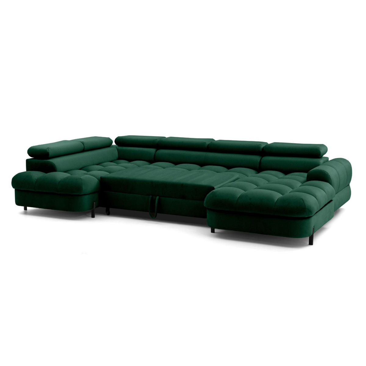 ECKSOFA U-Form BOWL U Links mit Schlaffunktion 125x265 Velours Grün - Schwarz/Grün, Holz/Textil (339/90/195cm) - Muffo