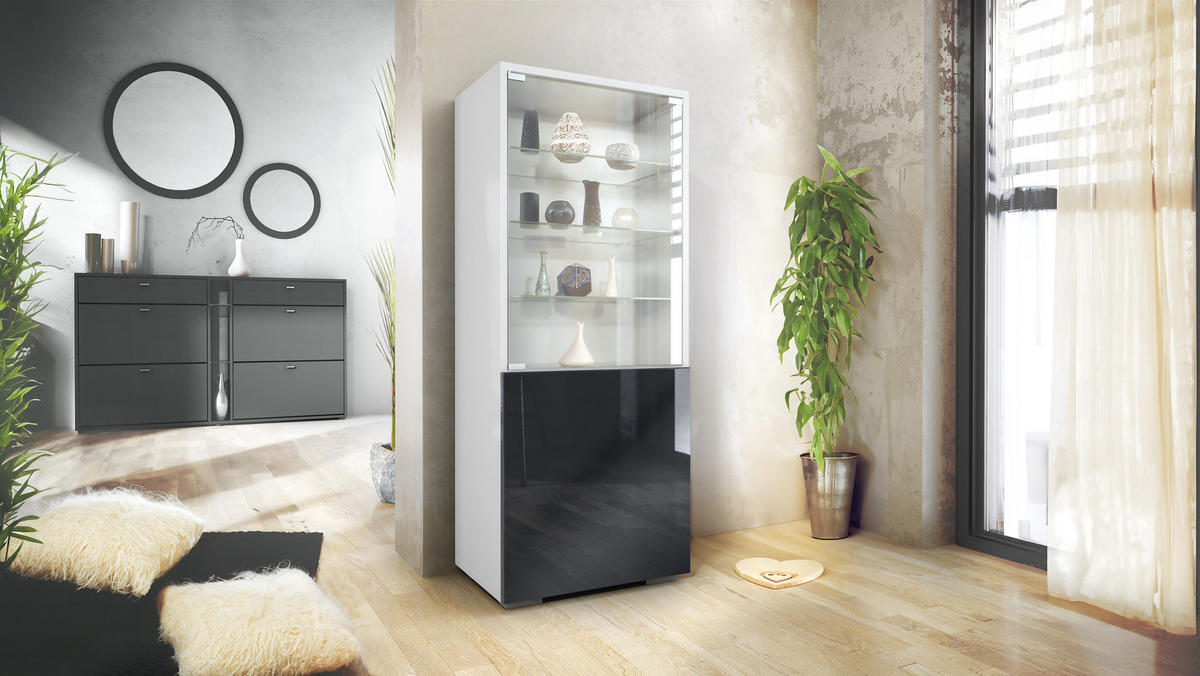 VITRINE Granada Schwarz Hochglanz - Schwarz Hochglanz, Holzwerkstoff (50/122.5/34.5cm) - Vladon