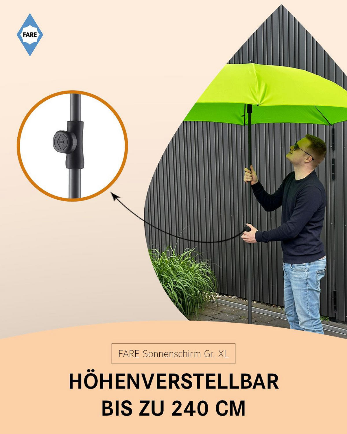 SONNENSCHIRM 235/235/144 cm - Grün, Kunststoff (235/235cm) - FARE