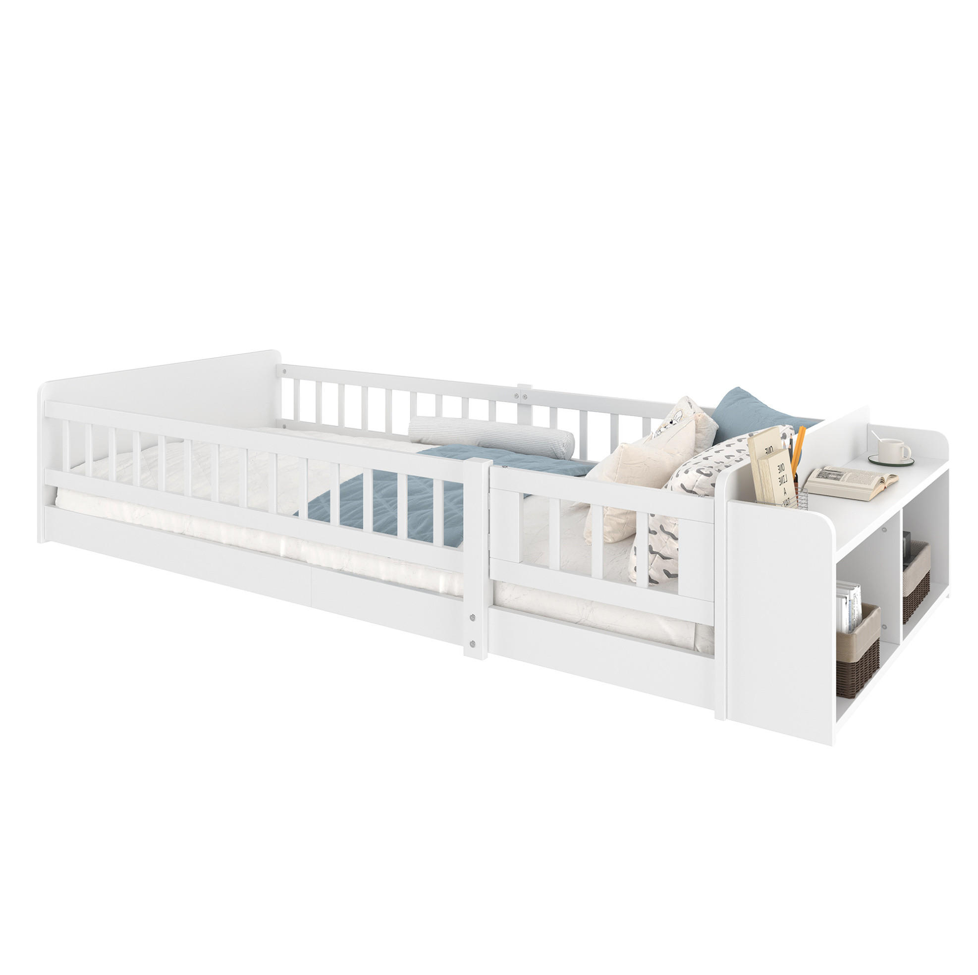 KINDERBETT 90/200 cm Weiß aus Kiefernholz und MDF mit offenem Stauraum - Weiß, Holz (90/200cm) - OKMYHOME