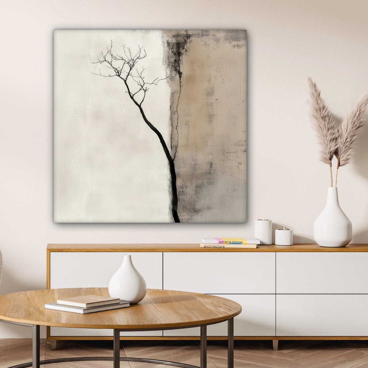 LEINWANDBILD Wabi sabi - Pflanze - Beige 90x90 cm - Taupe, Textil (90/90cm) - MuchoWow