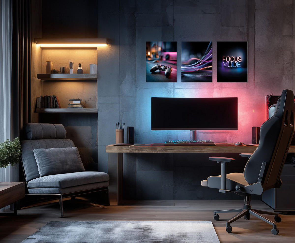 BILDERSET 3er-Set 30x40 cm Gaming neon Jugendzimmer - Beige, Kunststoff (30/40cm) - artissimo