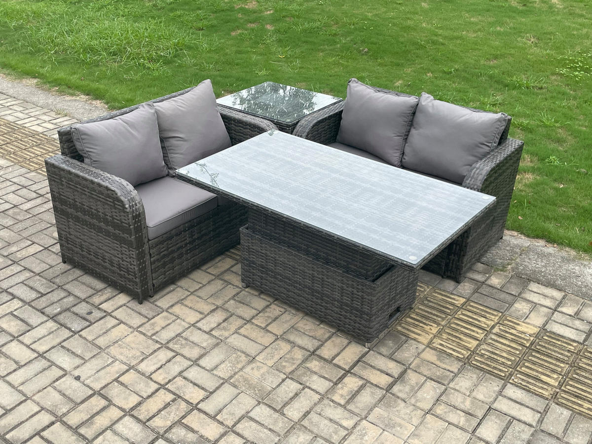 GARTENMÖBELSET Polyrattan 4-Sitzer - Dunkelgrau, Metall - Fimous