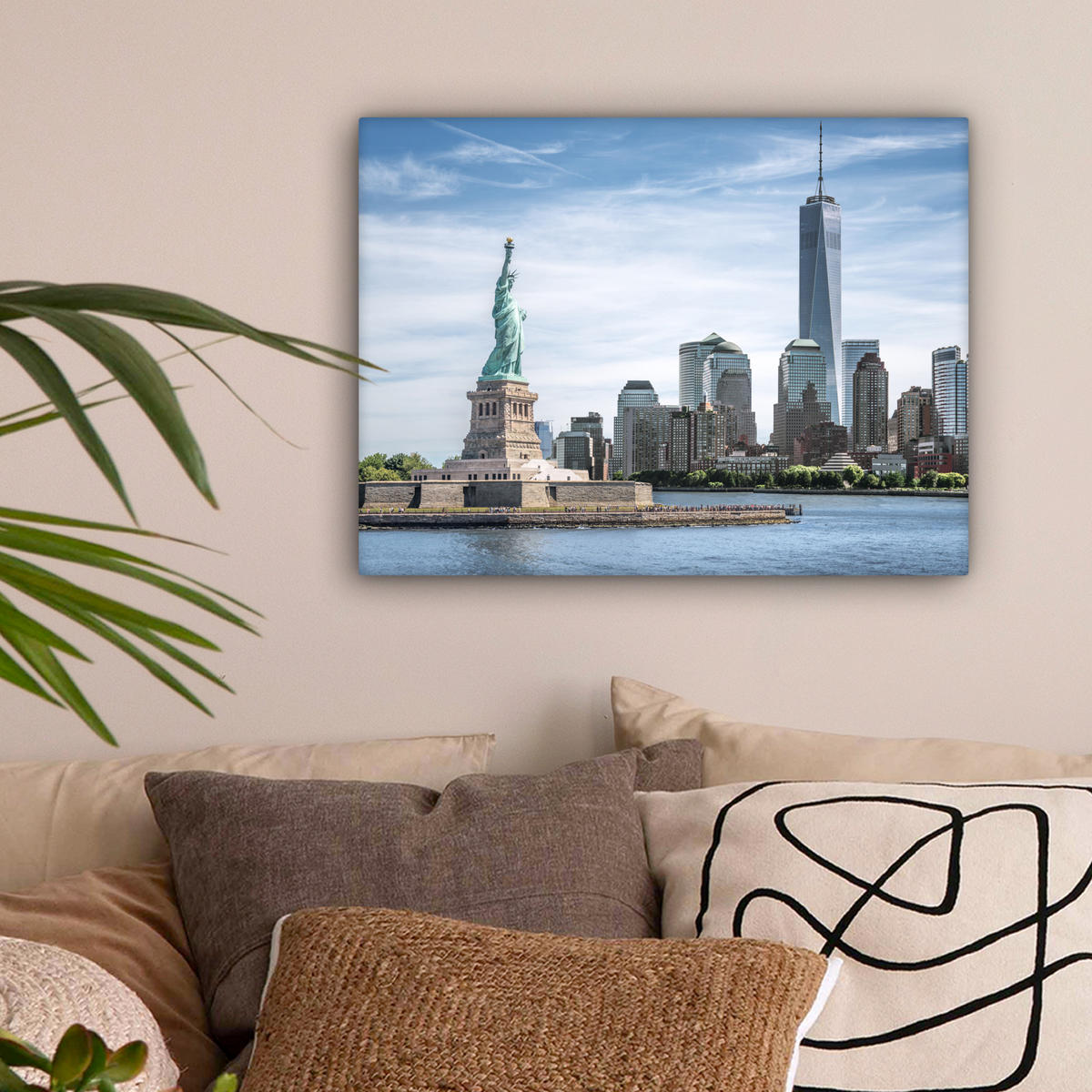 LEINWANDBILD New York - Freiheitsstatue - Wasser Wandbild 40x30 cm - Hellblau, Textil (40/30cm) - MuchoWow