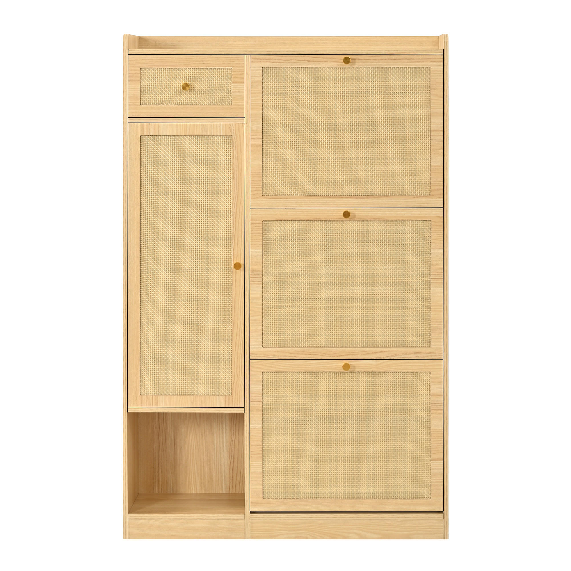 SCHUHSCHRANK Modern 3 Klappfächer 1 Tür Schublade Höhenverstellbar - Naturfarben, Holzwerkstoff (80.5/125/25cm) - Urban Meuble