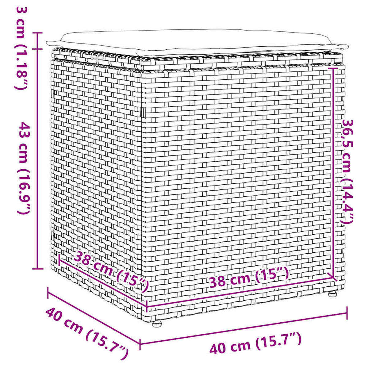 GARTENHOCKER Mit Kissen 2er Set Grau 40/40/43 Cm Poly Rattan - Grau, Kunststoff (40/43/40cm) - vidaXL