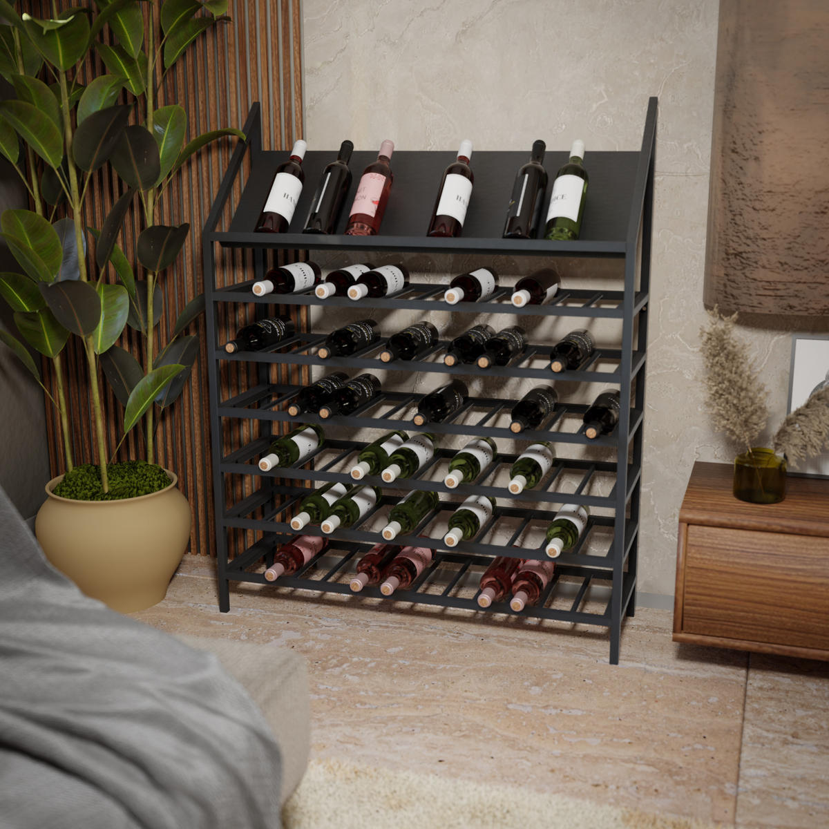 WEINREGAL Napa Metall,Schwarz, Für 84 Weinflaschen 125/100/30cm - Schwarz, Metall (100/125/30cm) - Metalo Pro