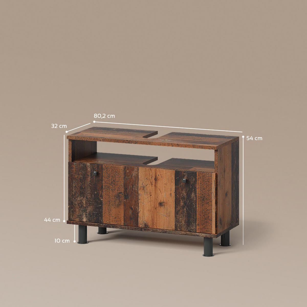 WASCHBECKENUNTERSCHRANK Fucino Oldstyle 80.2 x 54 cm mit Schublade - Eichefarben, Holzwerkstoff (80.2/54/32cm) - Livinity®