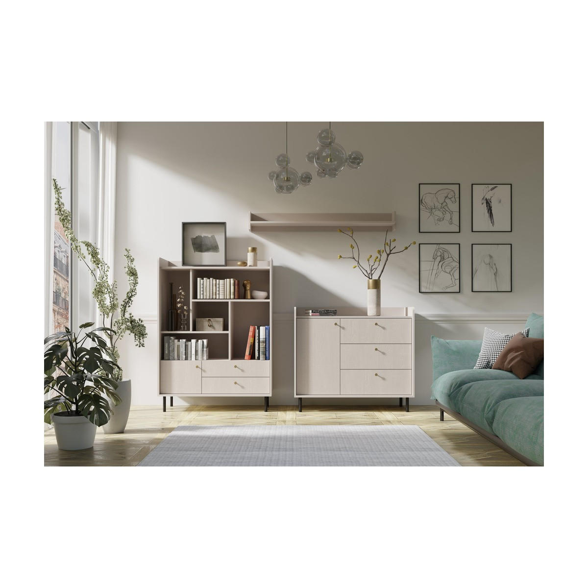 WOHNZIMMER Set – GRANDE System – Beige - Beige, Holzwerkstoff (103.5/133/42cm) - hi-markt