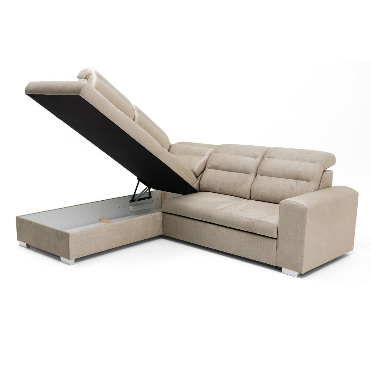ECKSOFA CLOUD L Links mit Schlaffunktion 120x190 Velours Beige - Chromfarben/Beige, Holz/Kunststoff (202/260cm) - Muffo