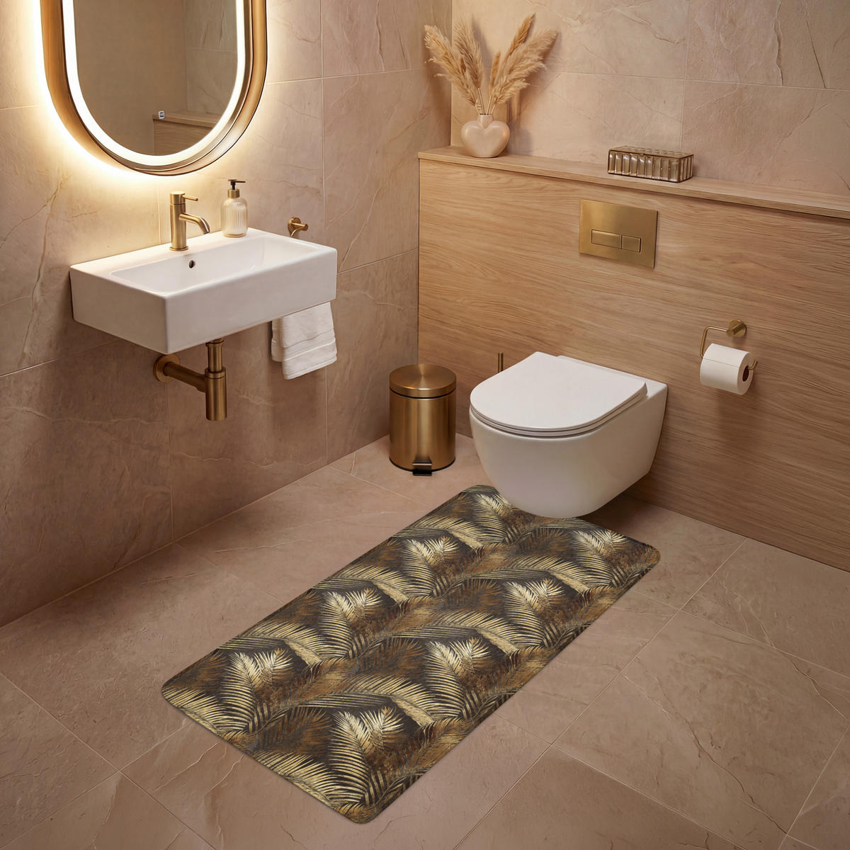 WC PŘEDLOŽKA Tropical - Listy - zlaté 60x120 cm - zlatá, textil/plast (60/1cm) - OnlyWow
