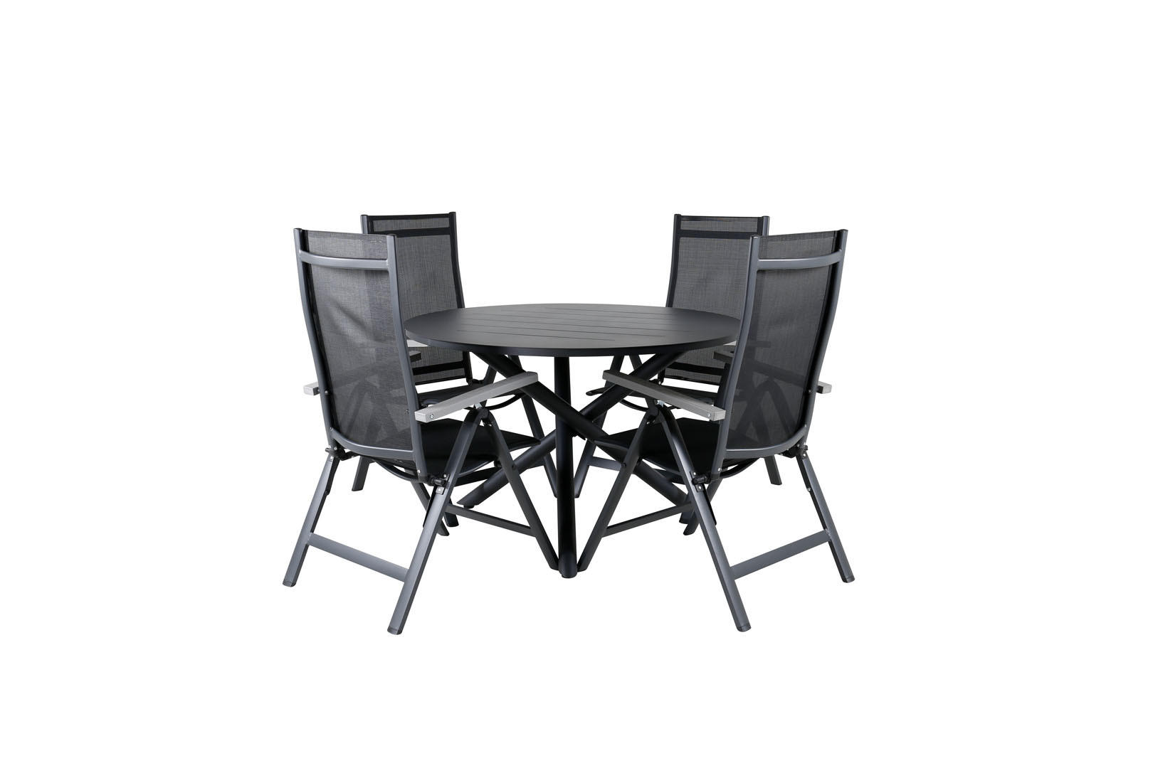 GARTENTISCHGRUPPE, Alma, Tisch Schwarz, Stühle Schwarz, HDPE, 120 x 120 x 75 cm, 5-teilig - Schwarz, Kunststoff - ebuy24