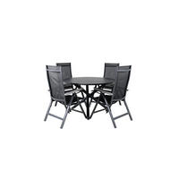 GARTENTISCHGRUPPE, Alma, Tisch Schwarz, Stühle Schwarz, HDPE, 120 x 120 x 75 cm, 5-teilig - Schwarz, Kunststoff - ebuy24
