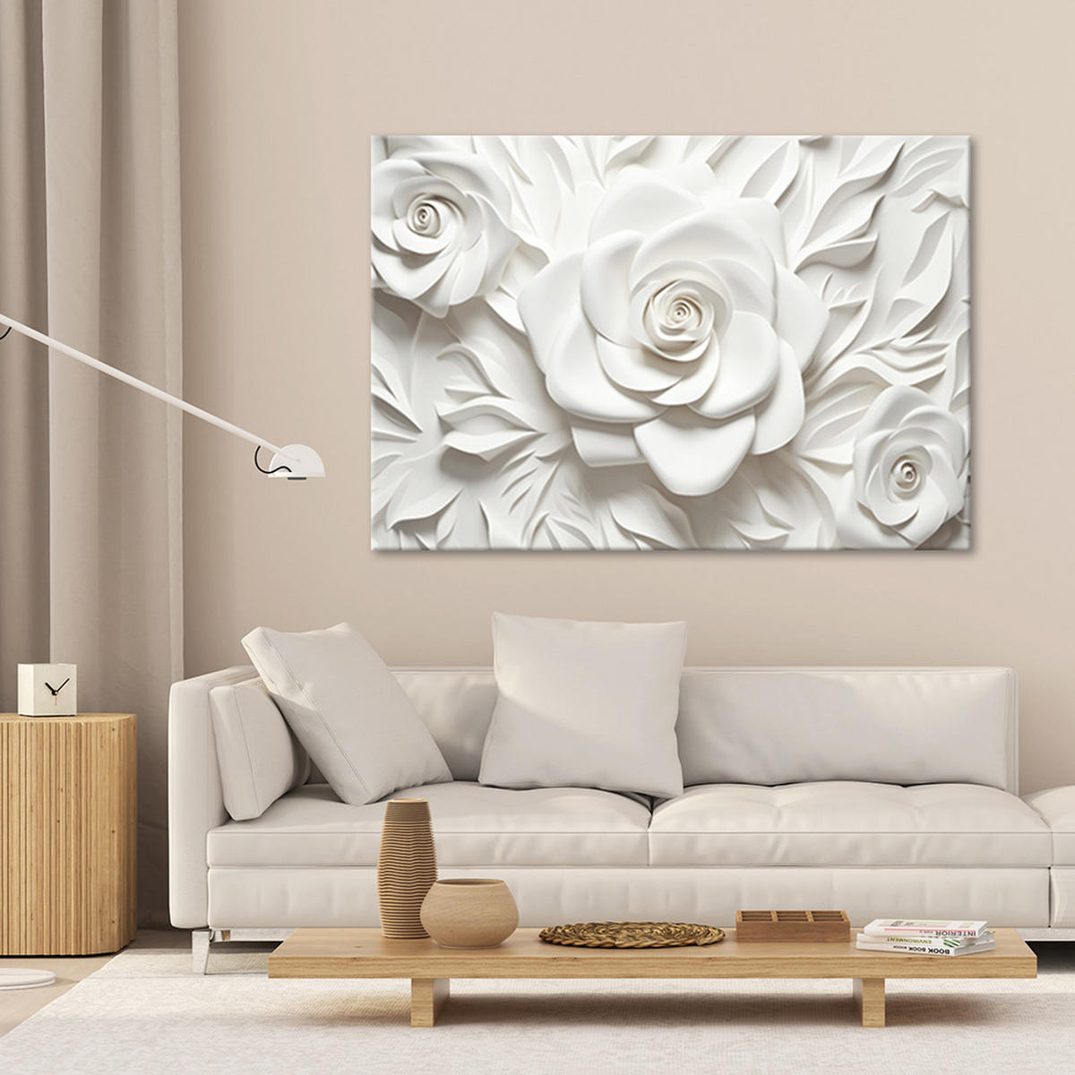 WANDBILD weiße rosenblüte 3d - Weiß, Textil (60/40cm) - Feeby