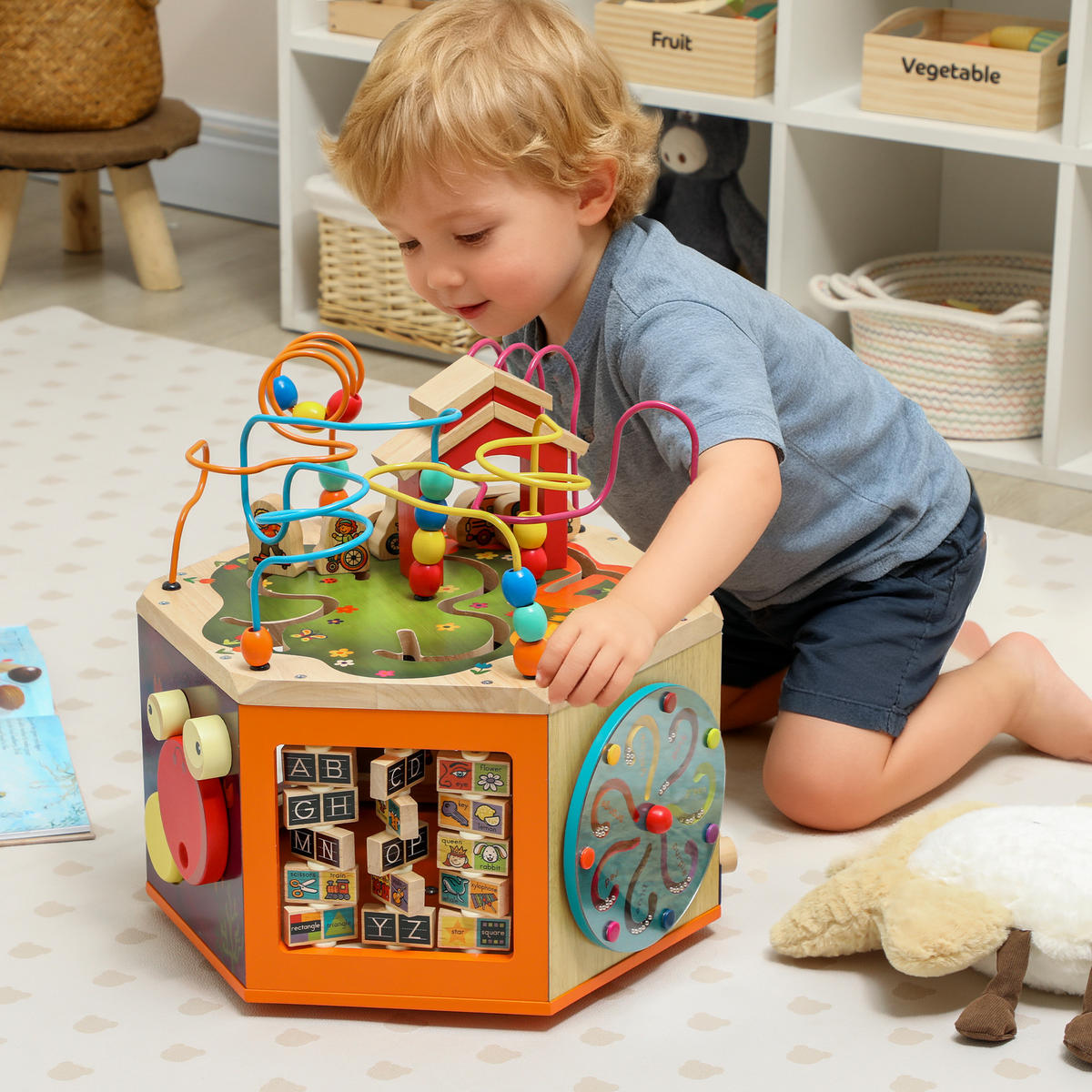 MOTORIKWÜRFEL, 8-in-1 Aktivitätswürfel mit Motorikschleife Perlenlabyrinth - Multicolor, Holzwerkstoff (37.5/37.5/41.5cm) - AIYAPLAY
