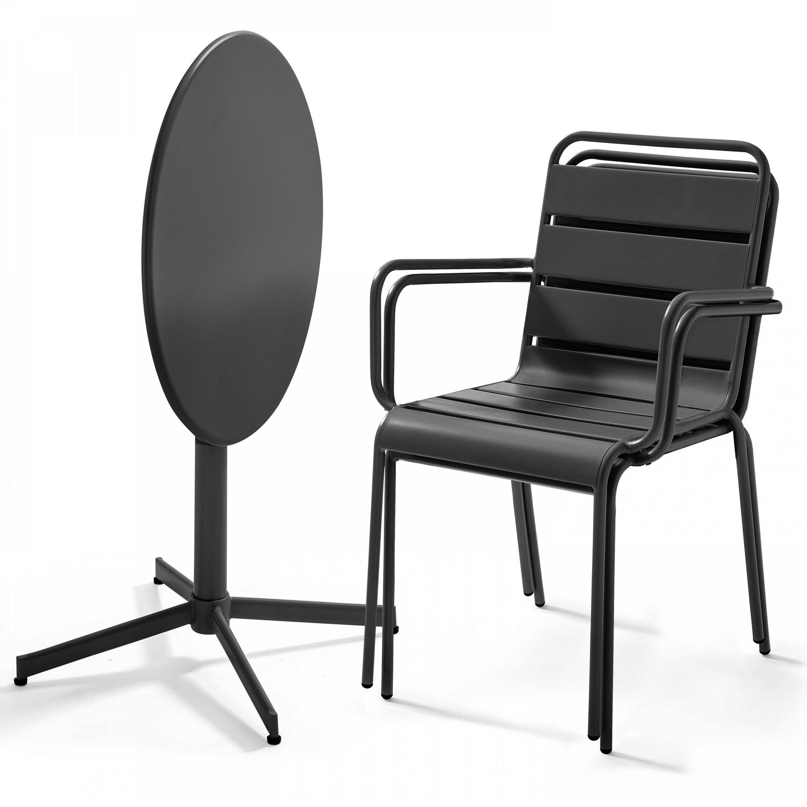 GARTENSET 3-tlg., Grau - Grau, Metall - Oviala