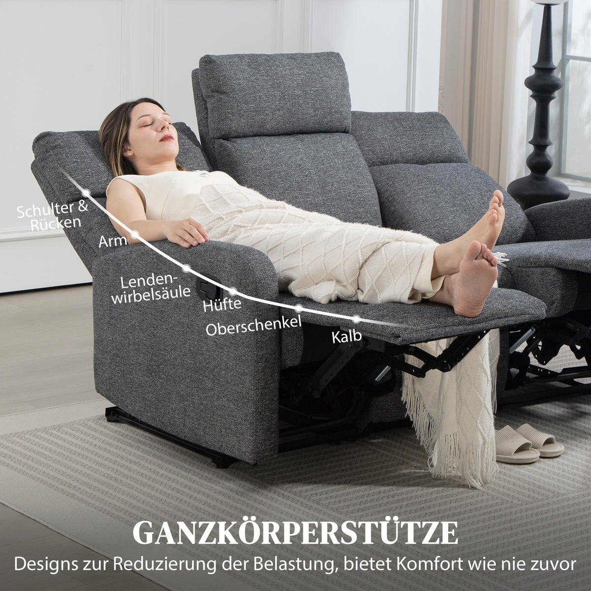 RELAXSESSEL Polyester Grau - Grau, Textil/Metall (91/98/161cm) - HOMCOM