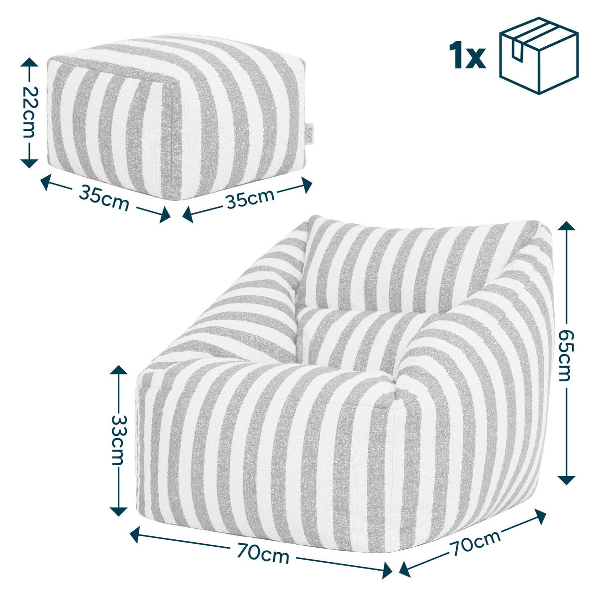 SITZSACK mit Hocker Natalia Bouclé - Grün, Textil (70/65/70cm) - icon