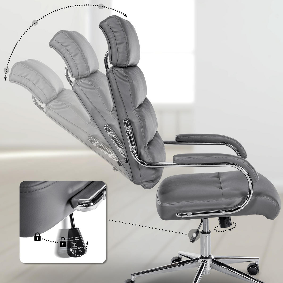 BÜROSTUHL Noxar grau - Chromfarben/Grau, Kunststoff/Metall (61/129/78cm) - TPFLiving