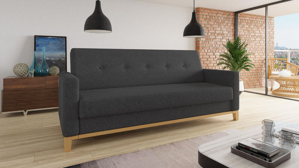 SCHLAFSOFA Wood - Beige/Schwarz, Holz/Textil (215/89/89cm)