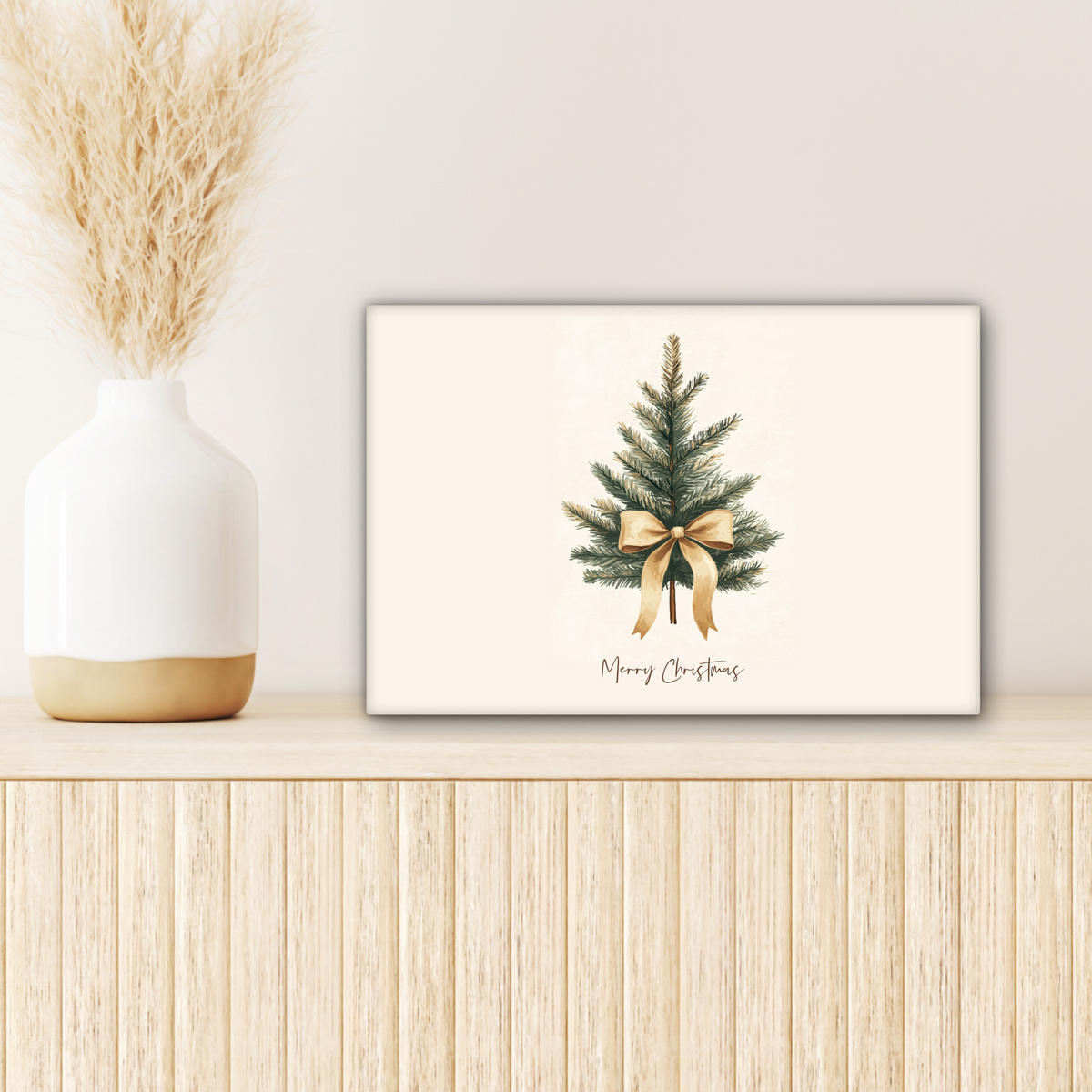 LEINWANDBILD Weihnachtsbaum - Weihnachten - Frohe Weihnachten - Beige Deko Schlafzimmer 30x20 cm - Sandfarben, Textil (30/20cm) - MuchoWow