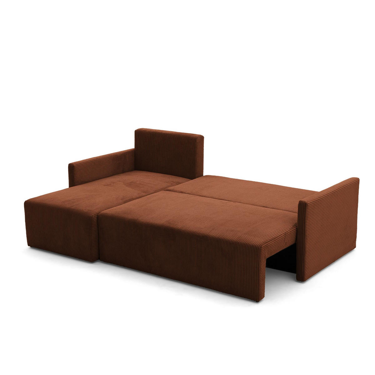 ECKSOFA GARDA L universell links/rechts montierbar mit Schlaffunktion 132x198 cm Cord Braun - Schwarz/Braun, Holz/Kunststoff (209/145cm) - NACANAPA