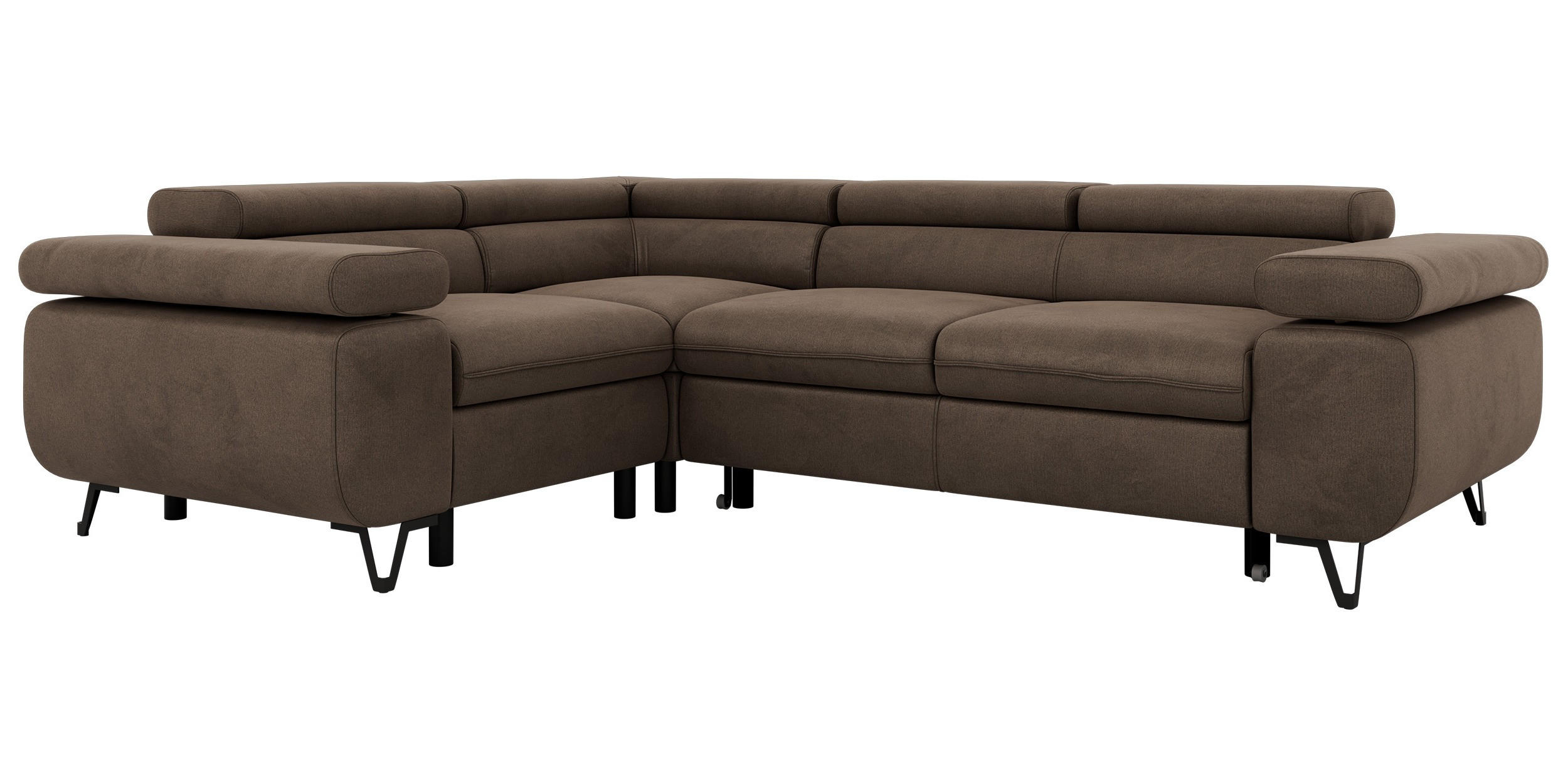 ECKSOFA FALCO L - Braun Velvet - Links Seite - Dunkelbraun/Schwarz, Textil/Metall (197/268cm) - MKS