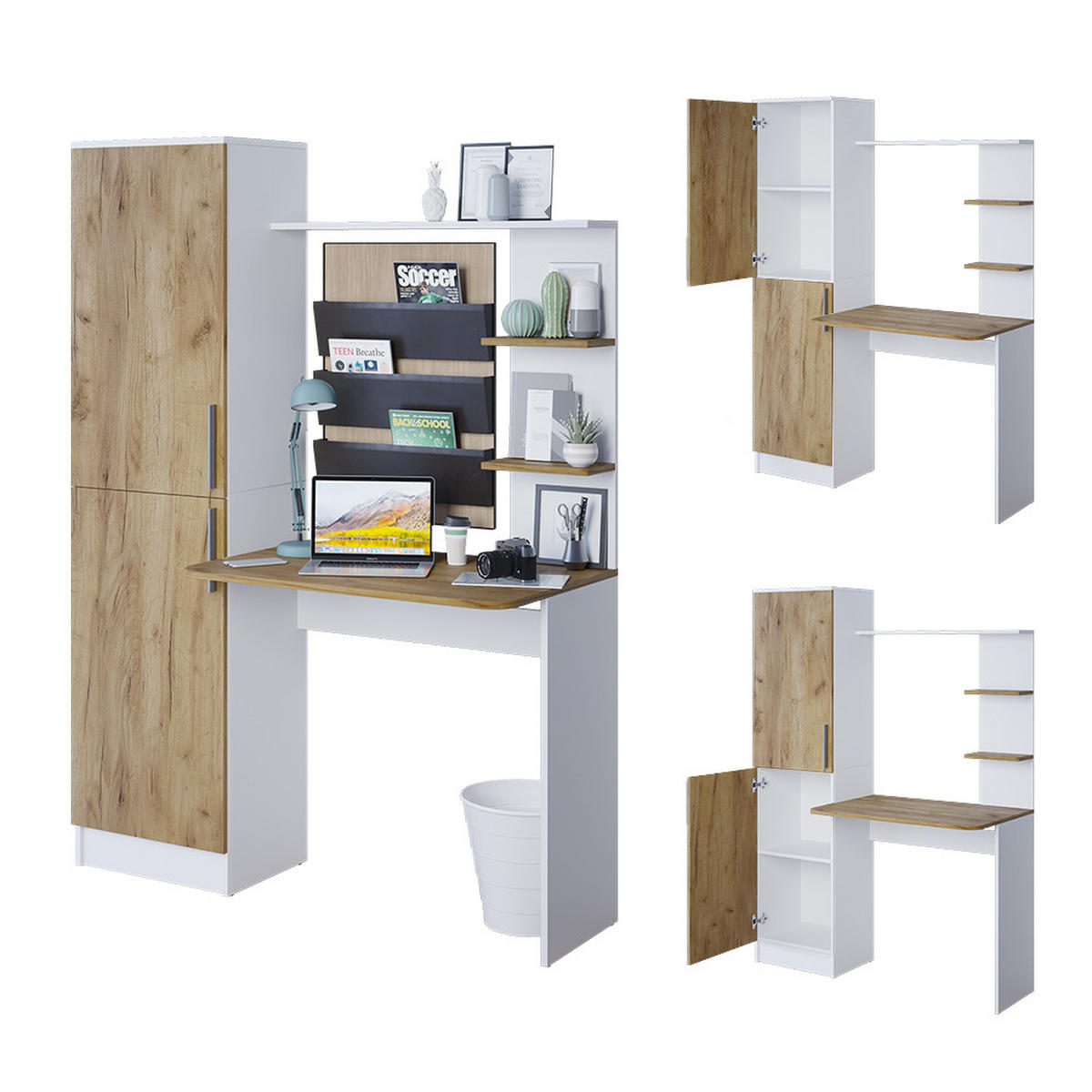 SCHREIBTISCH Tessa Weiß/Goldkraft Eiche 122.9 x 33.4 cm - Honigeiche/Weiß, Holzwerkstoff (52/122.9/168.5cm) - Vicco