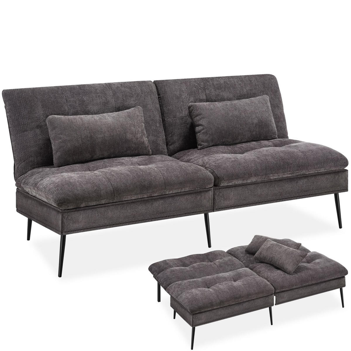 SCHLAFSOFA Tokio, Belastbarkeit 300 kg, 175 x 66 x 87 cm, grau - Grau, Kunststoff/Textil (108/45/175cm) - tectake