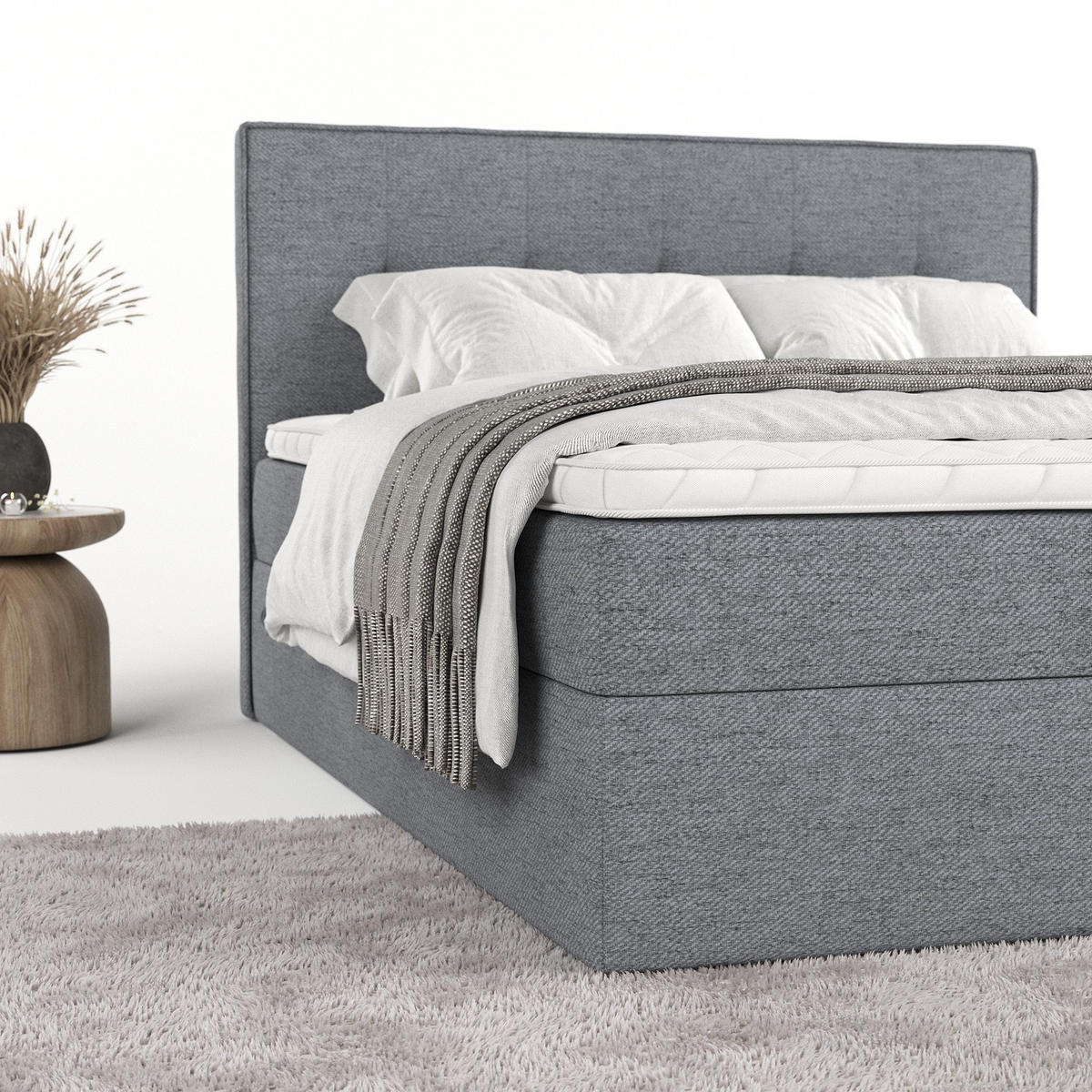 BOXBETT Mireo 200/200 cm Grau im Neve Stoff - Schwarz/Grau, Holz/Holzwerkstoff (200/200cm) - AltaBeds