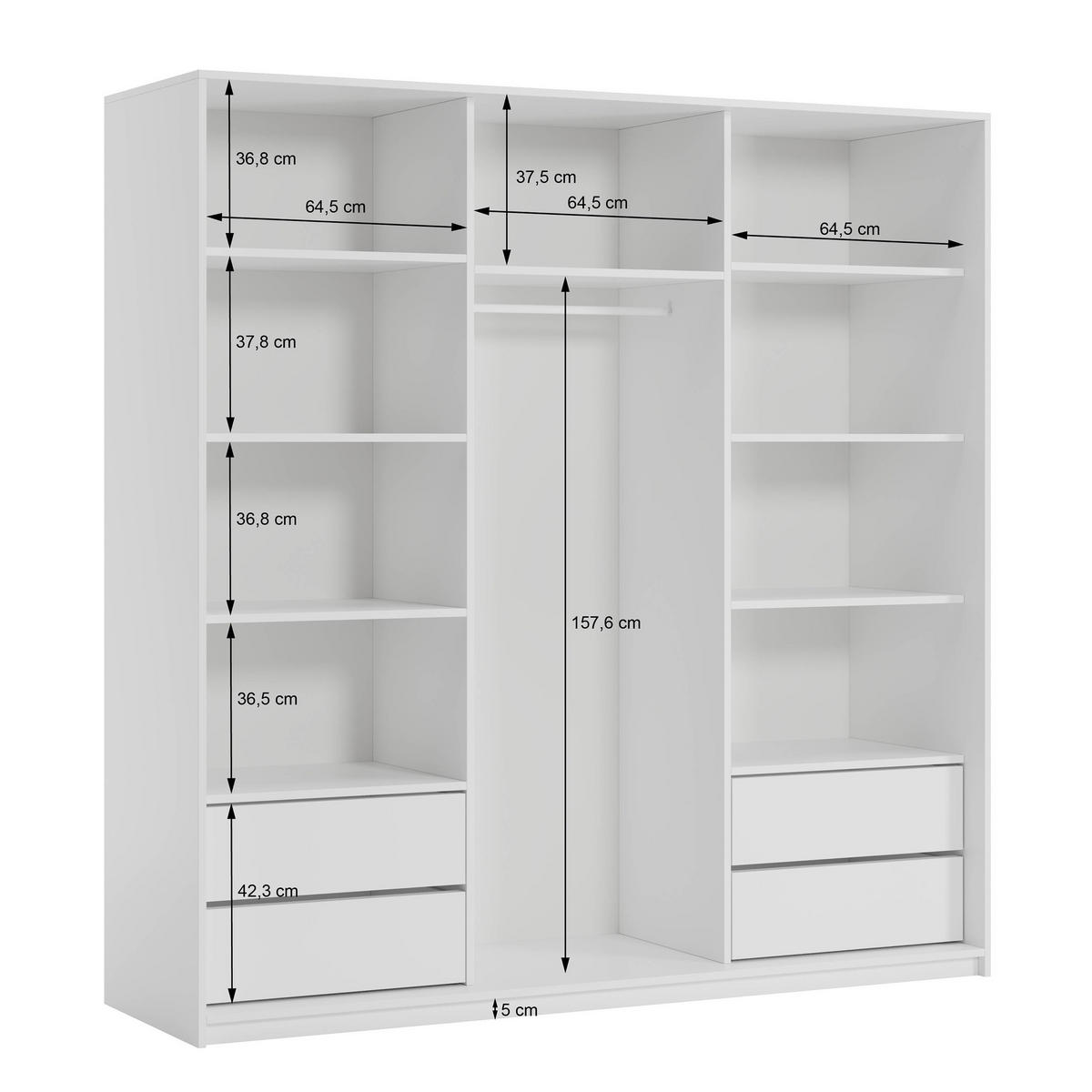 SCHWEBETÜRENSCHRANK VARO 200/205/60 cm 3-türig mit Spiegel Schwarz - Schwarz, Holzwerkstoff (200/205/60cm) - MASSENO