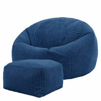 SITZSACK Klassisch + Hocker, Cord - Blau, Kunststoff/Textil (85/50/85cm) - icon