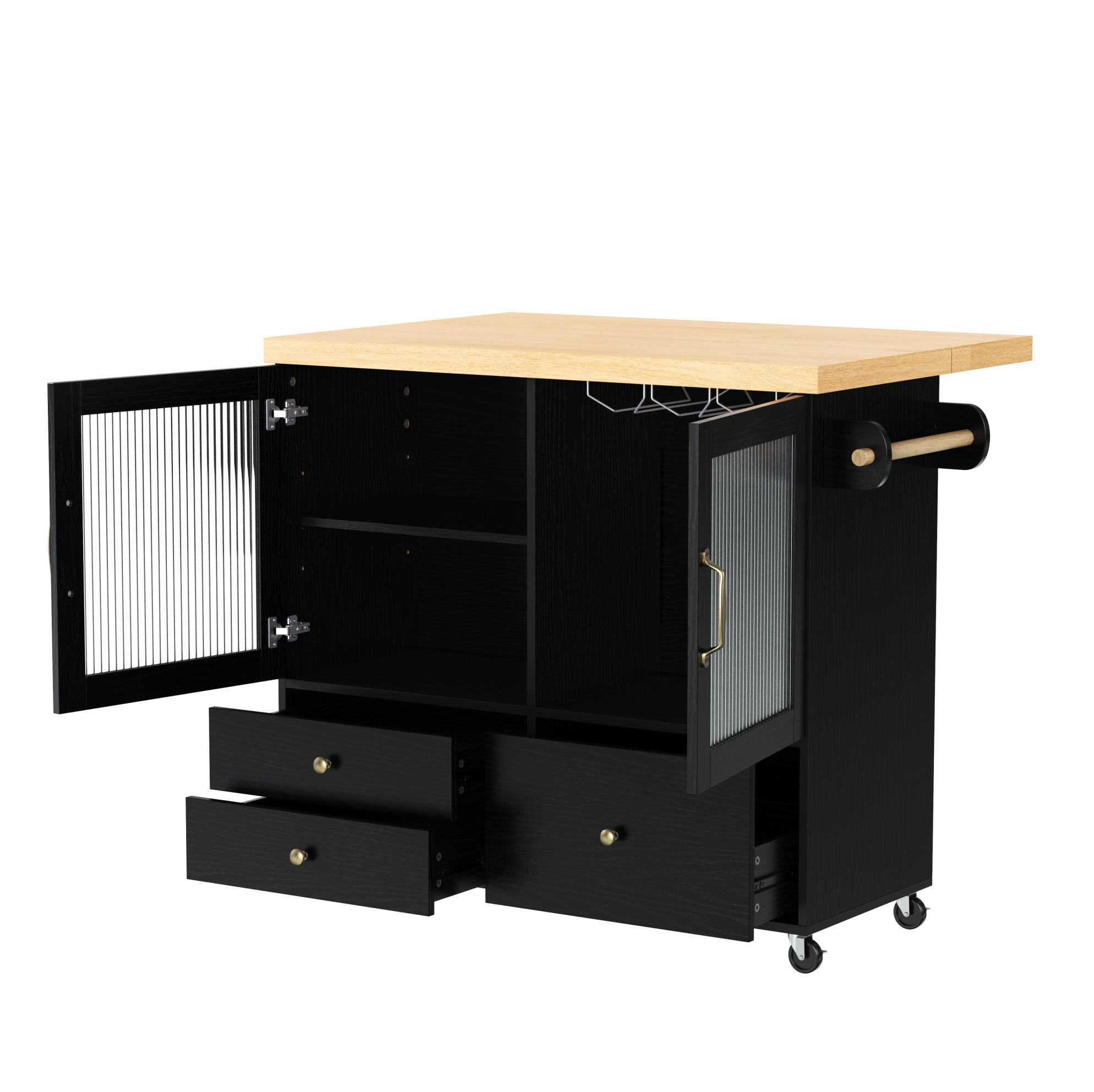 KÜCHENINSEL 100/42-70/91,5 cm aus MDF mit ausklappbarer Arbeitsplatte Schwarz/Natur - Schwarz, Holzwerkstoff (100/91.5/70cm) - Modenvie