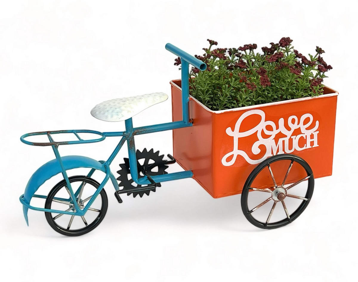 BLUMENFAHRRAD für Garten Metall Stehend Blau Orange - Blau, Metall (46/24.5/21cm) - DanDiBo