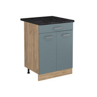 DULAP DE BAZĂ DE BUCĂTĂRIE R-Line, Albastru-gri/Stejar auriu, 60 cm cu sertar стільниця Антрацит - stejar miere/gri albastru, compozit lemnos (60/81.6/60cm) - Vicco