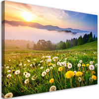 LEINWANDBILD Wiese Löwenzahn Berglandschaft 120x80cm - Grün, Textil (120/80cm) - Feeby