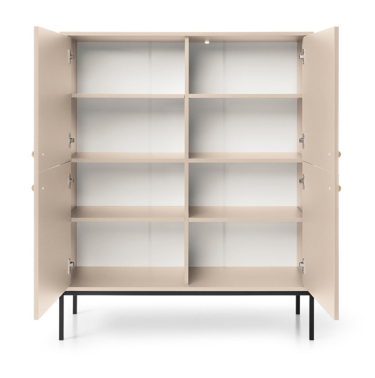 HOHE Kommode Monti, 4 Türen, 104 cm, Beige + Schwarz - Beige/Schwarz, Holz/Metall (104/126/39cm) - Emporius