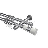 GARDINENSTANGEN-SET Prestige Tanara 120 cm, 2-läufig, 20 mm Ø Chrom - Chromfarben/Weiß, Metall (120cm) - INTERDECO