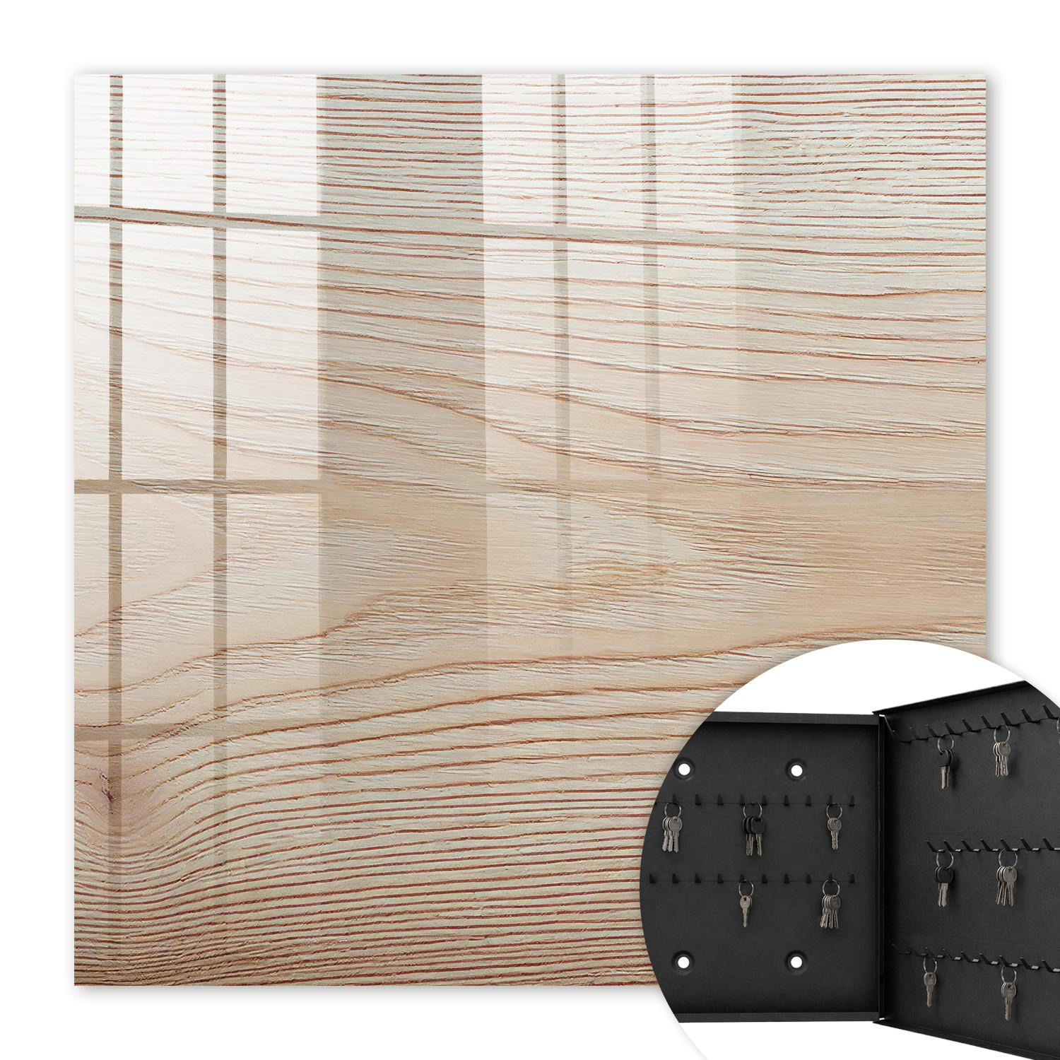 SCHLÜSSELBOX Schwarz 30x30 cm- Türöffnung nach rechts - Holzstruktur - Beige, Metall (30/30/5cm) - TULUP