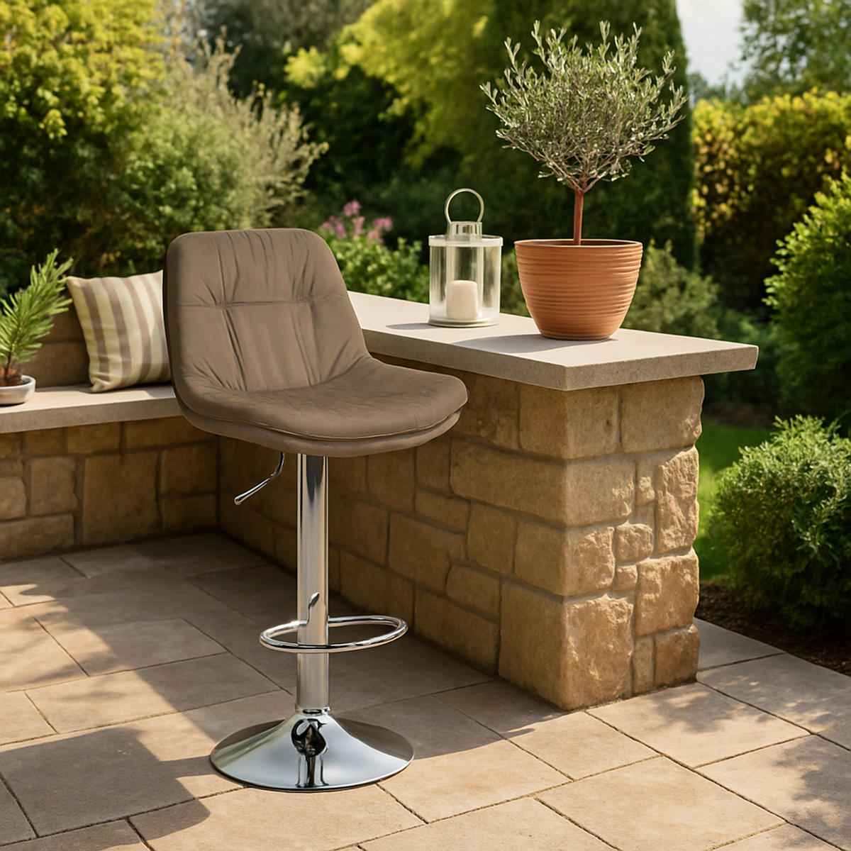 BARHOCKER Laura Stoff chrom taupe - Taupe/Chromfarben, Textil/Metall (46/113/54cm) - TPFLiving