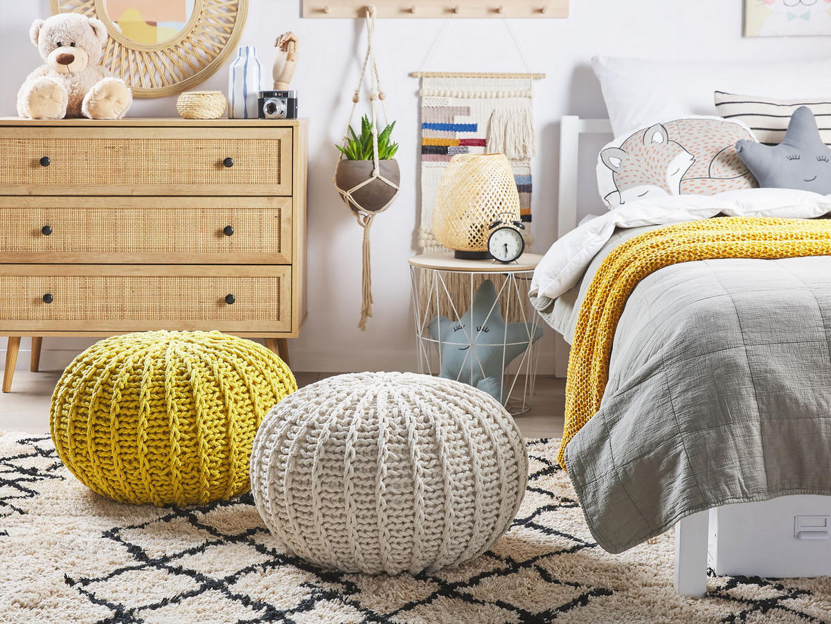 POUF Conrad 50/50/35 cm - Gelb, Naturmaterialien/Textil (50/35/50cm) - Beliani