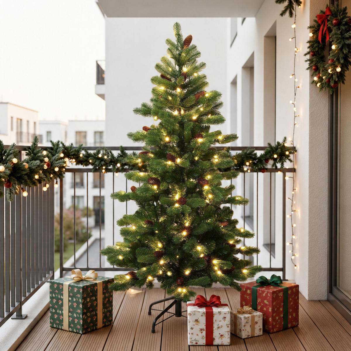 Hometopia WEIHNACHTSBAUM mit Beleuchtung 150 cm, Schmal mit Tannenzapfen jetzt nur online ➤