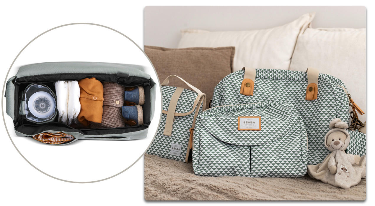 wickeltasche in mintgrün mit dreiecken als muster