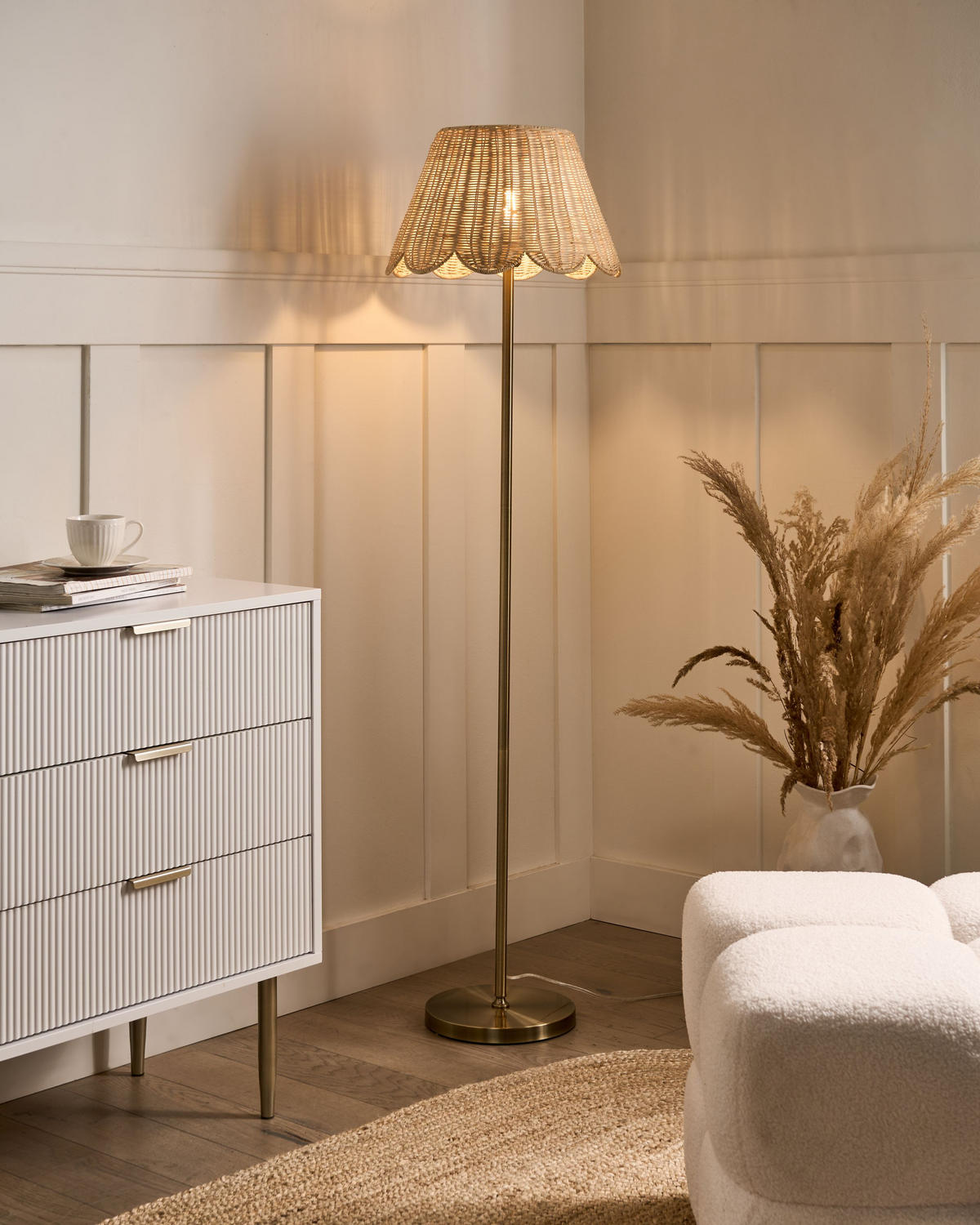 STOJACÍ LAMPA Přírodní Salm - přírodní/barva mosazi, plast (40/40/148cm) - Beliani