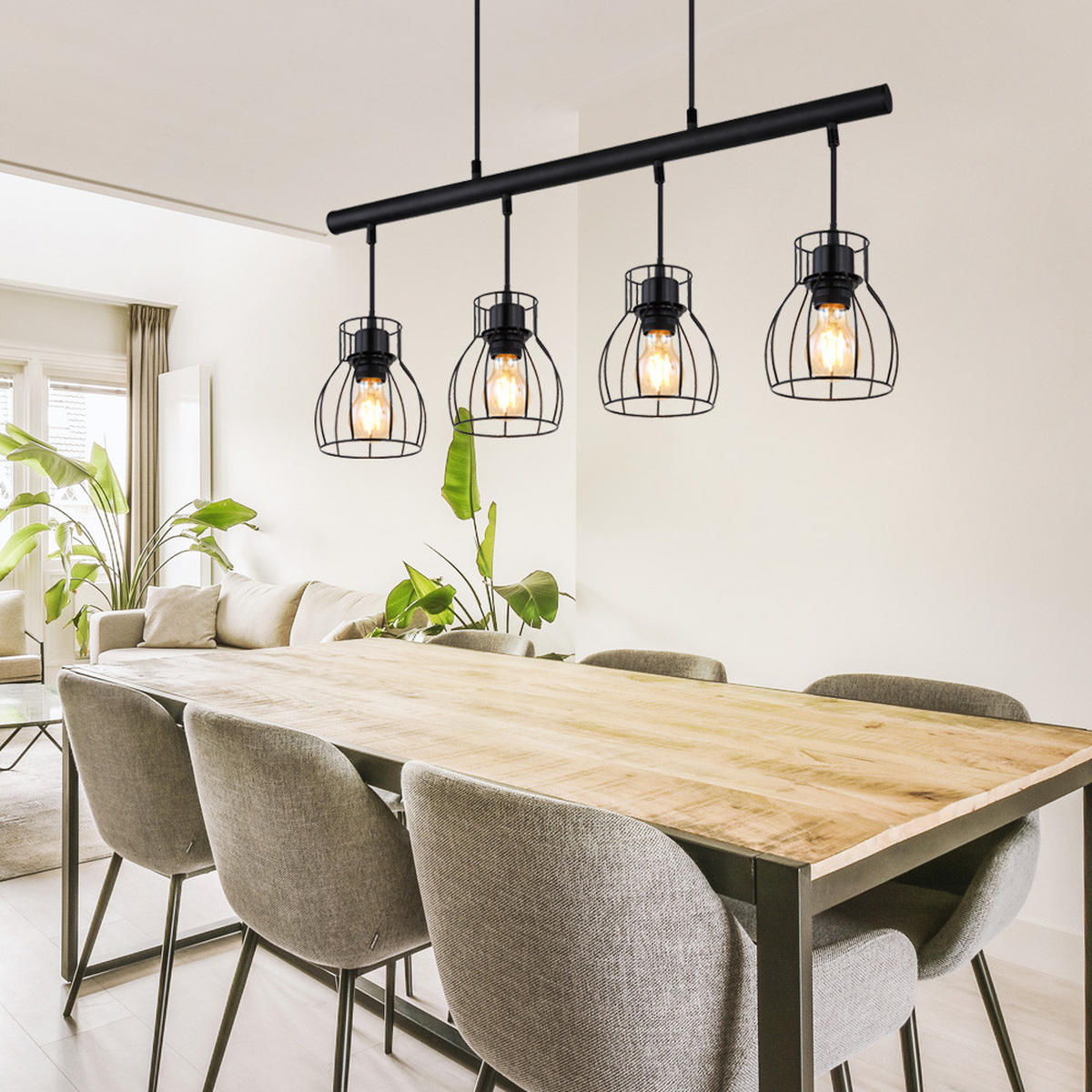 LED HÄNGELEUCHTE Käfig Design Schwarz - Schwarz, Metall (77/14/120cm)