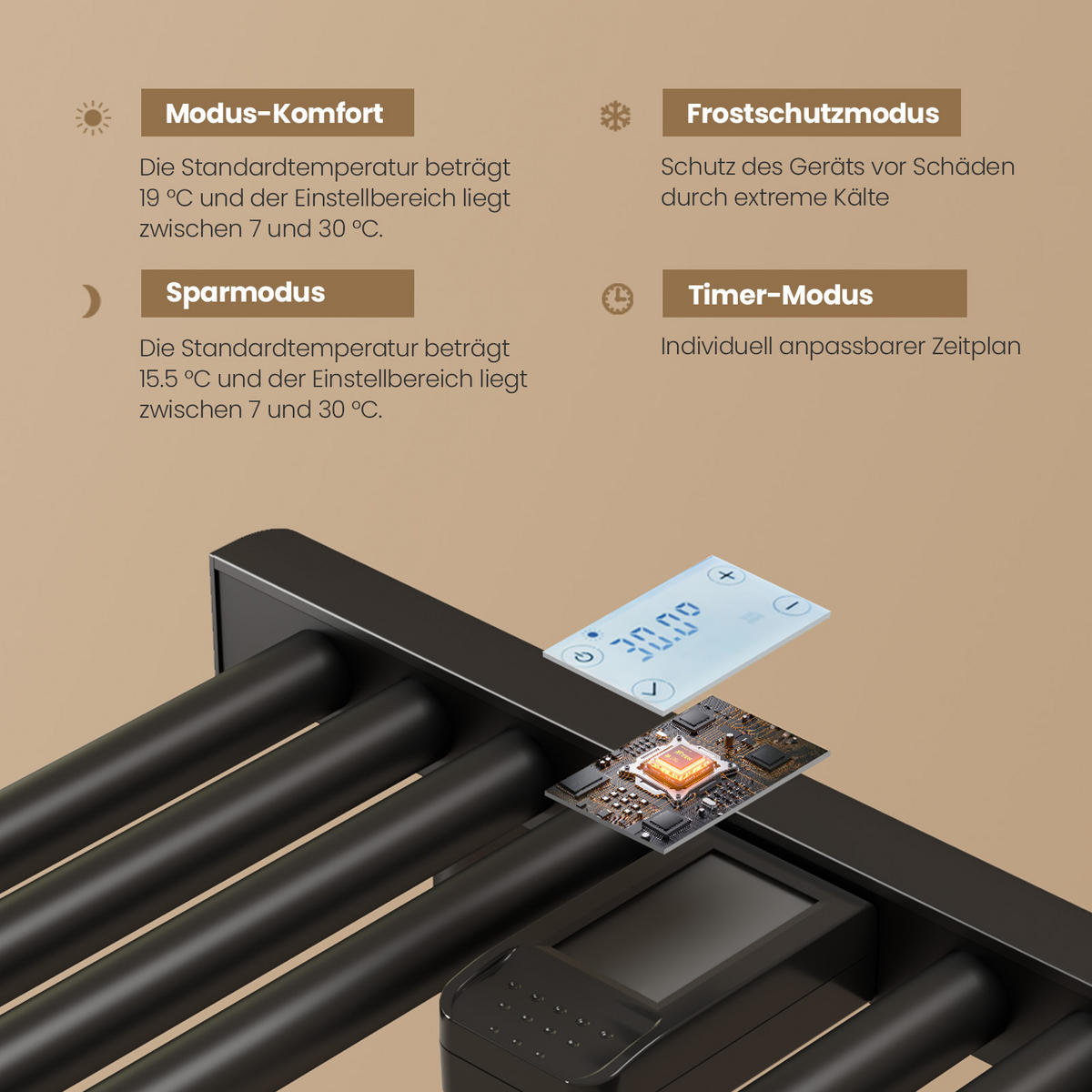 HEIZKÖRPER Elektrischer Handtuchhalter Schwarz 75/40/4,3 cm - Schwarz, Metall (40/75/4.3cm) - EMKE