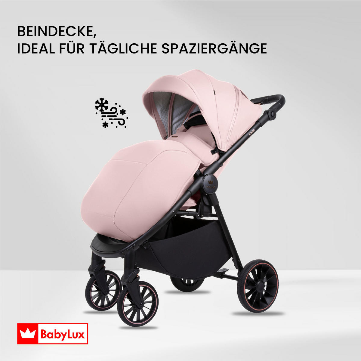 BUGGY Rombo, Klein und Leicht, Teleskopische Führung, Kompakt Faltbar, Wickeltasche, Reisetasche - Schwarz/Rosa, Textil/Metall (58/98cm) - BabyLux